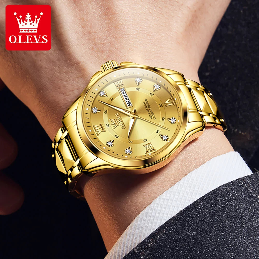 OLEVS 2906 Luxury Original Wristwatch For Man Luminous Week Date Waterproof Classic Business Dress Men's Quartz Watch