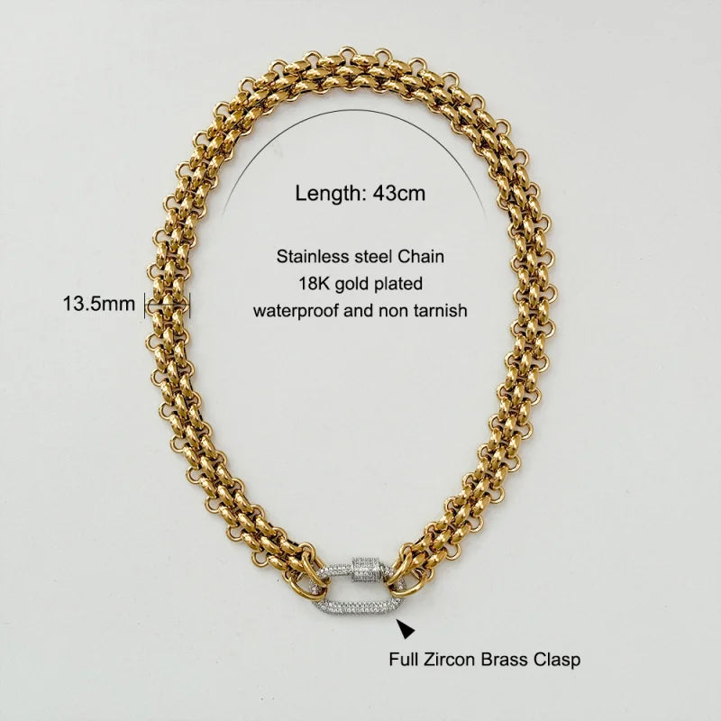 Waterproof 18k Gold Plated Stainless Steel Hypoallergenicity Three Layer Braided Chain Zircon Clasp Necklace YF3811