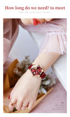 OLEVS Fashion Women Mechanical Watches Bracelets and Necklaces Set Leather Strap Luxury Hollow Ladies WristWatches Reloj Mujer
