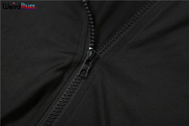 Weird Puss Sporty Casual 2 Piece Set Women Tracksuit Hooded Zip Crop Tops+Leggings Fitness Soft Stretch Streetwear Activity Suit