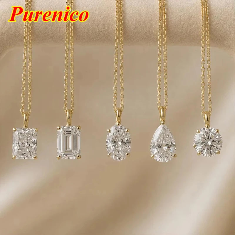 1-3ct Marquise Princess Emerald Pear Cut Women Moissanite Necklace Original 925 Sterling Silver Moissanite Diamond Jewelry Daily