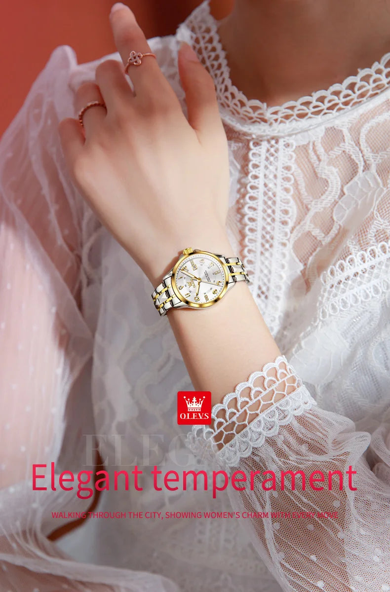 OLEVS elegant ladies' watches fashion trend 30m waterproof quartz watch for women calendar brand luminous genuine wristwatch