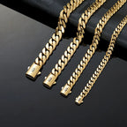 6-14mm Gold Color Stainless Steel Cuban Miami Link Chains Necklaces for Men Hip Hop Rapper Jewelry
