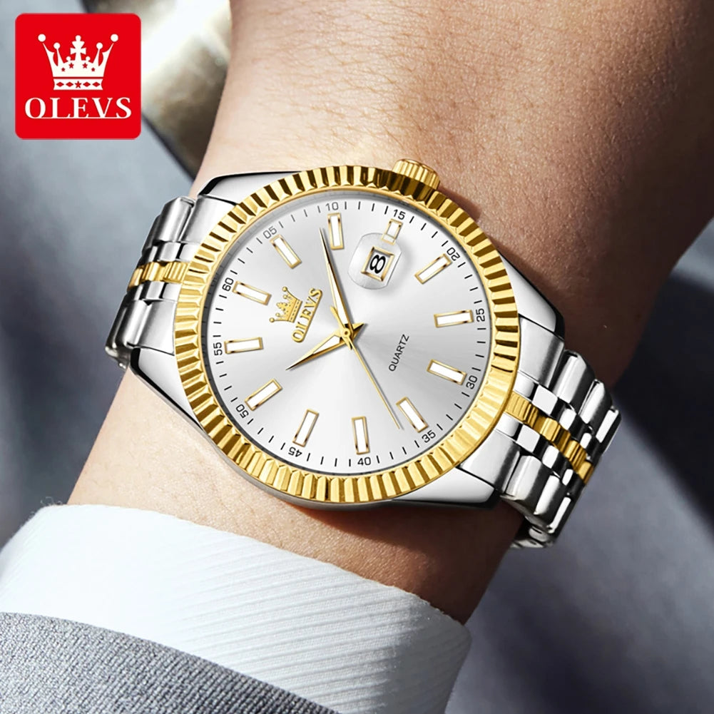 OLEVS 5593 Original Quatz Watch For Men Luxury Top Brand Stainless Steel Waterproof Auto Date HD Luminous Luxury Man Watch