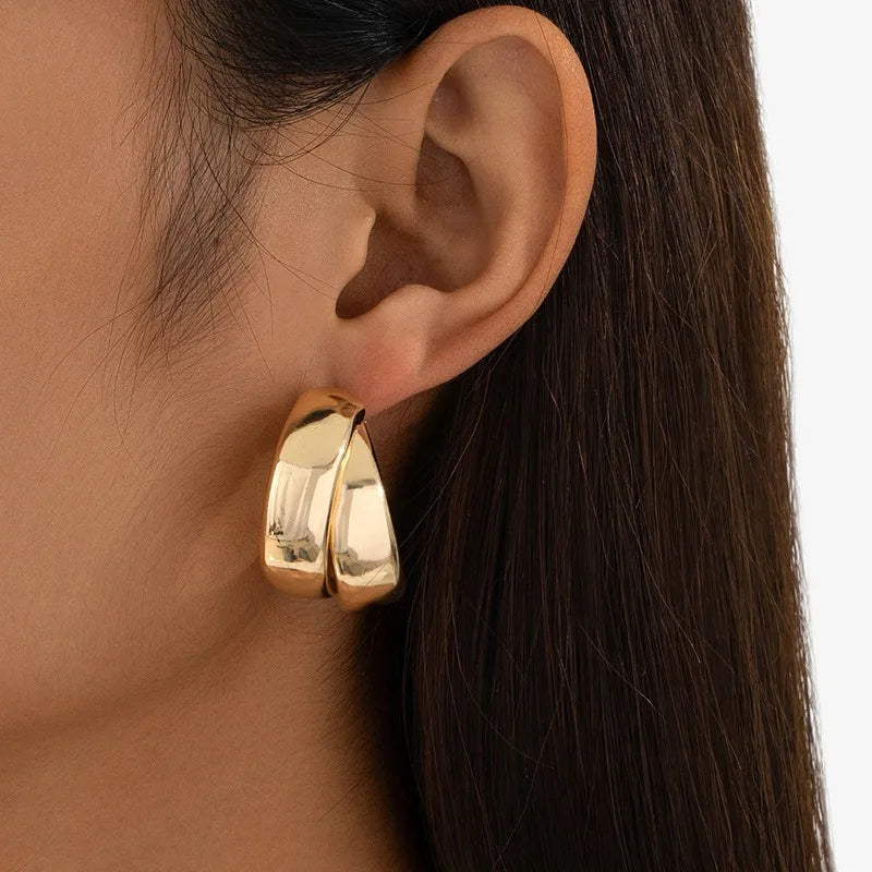 Vintage Stainless Steel Double-Layer Hoop Earrings For Women Fashion Geometric Round Drop Earrings Trendy Party Jewelry