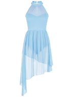 Lyrical Dance Costume for Women White Contemporary Dance Dress Asymmetric Flowy Ballet Dancewear
