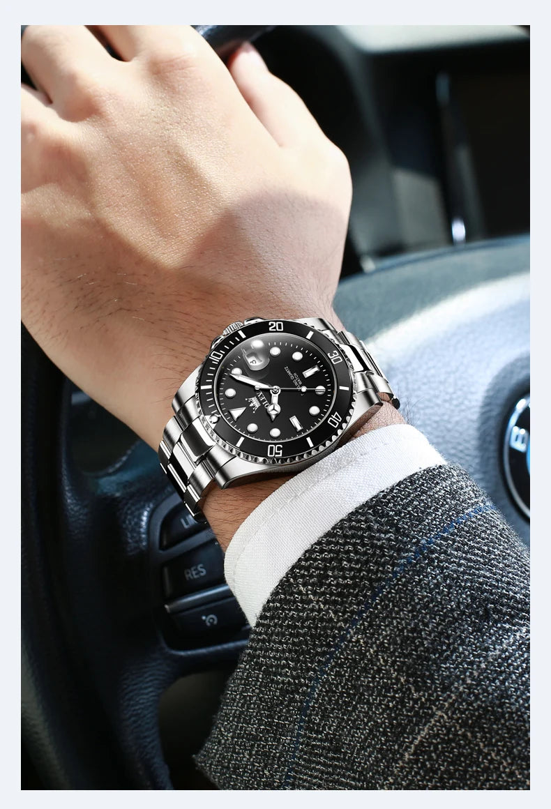 OLEVS 5885 Man Watch Luxury Top Brand One-Way Rotating Outer Ring Design Quartz Watch for Men Auto Date Waterproof Wrist Watches