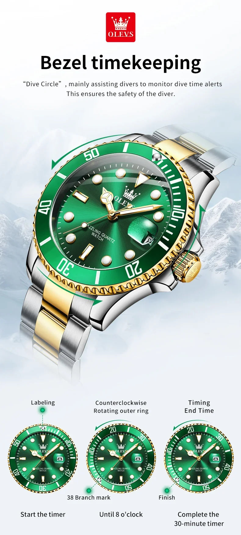 OLEVS 5885 Stainless Steel Calendar Luminous Mens Wristwatch Luxury Stainless Steel Waterproof Quartz Watch for Men Sport Reloj