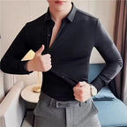 High Elastic Seamless Shirts Men Long Sleeve Muscle Sports Shirt European Size No Ironing Business Professional Workwear Causal