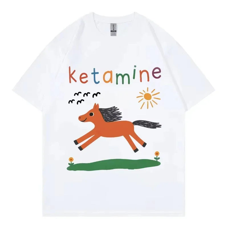 Funny Ketamine Horse Meme T-shirt Men Women Clothing Harajuku Y2k Short Sleeve T Shirts Summer Fashion Casual Cotton T-shirts