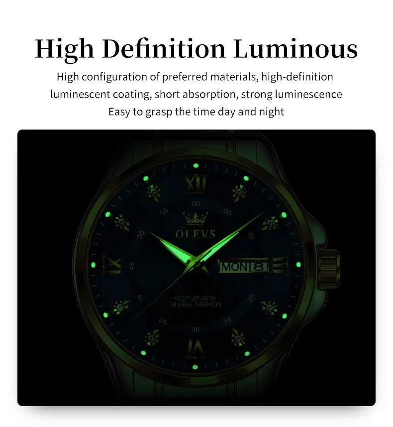 OLEVS 2906 Fashion Date Quartz Couple Watches Diamond Top Brand Luxury Watch For Men Women Waterproof Stainless Steel Wristwatch