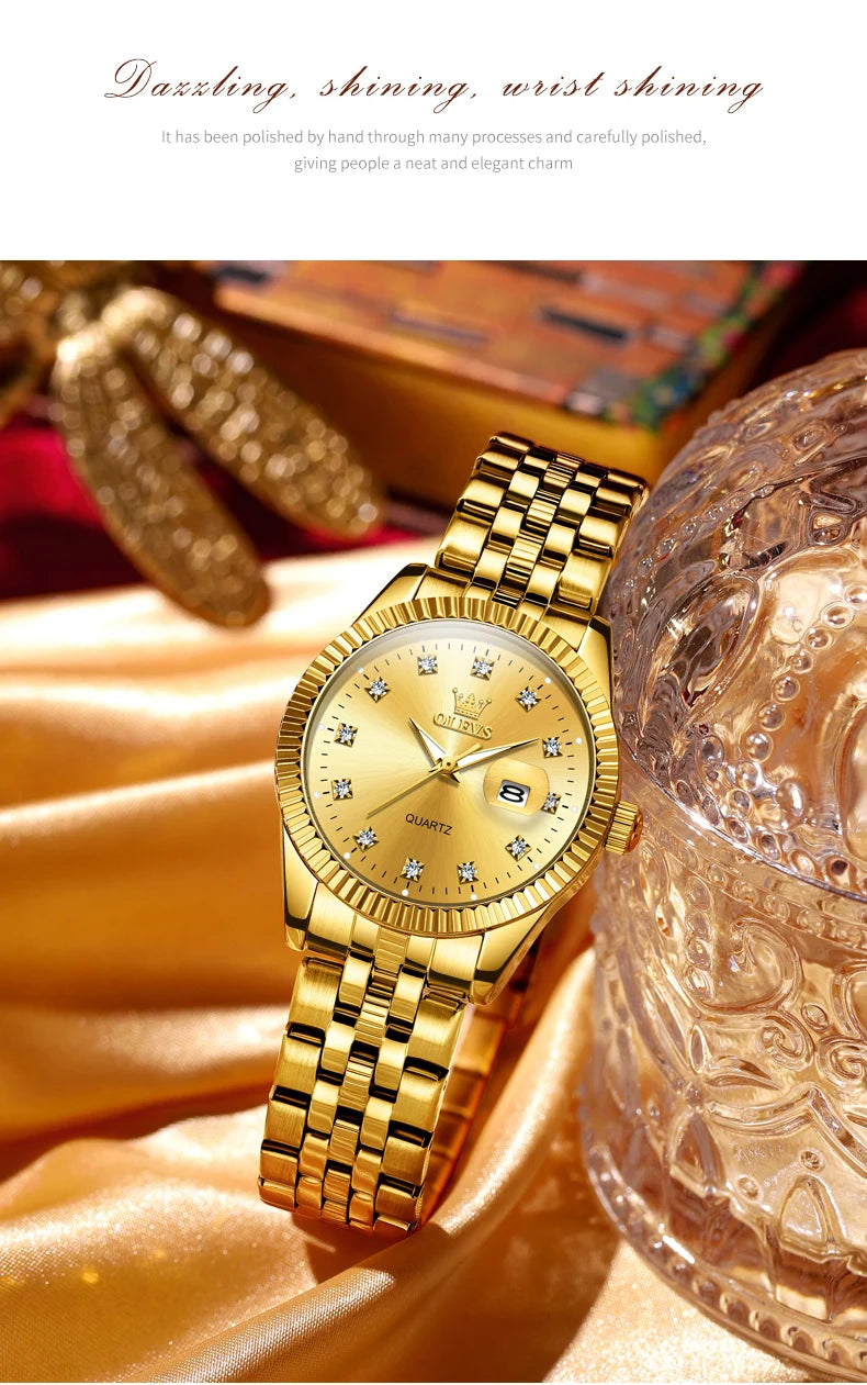 OLEVS 5526 Women Watch Diamond Scale Quartz Fashion Ladies Wrist Watches Date Waterproof Luminous Luxury Dress Watch For Women