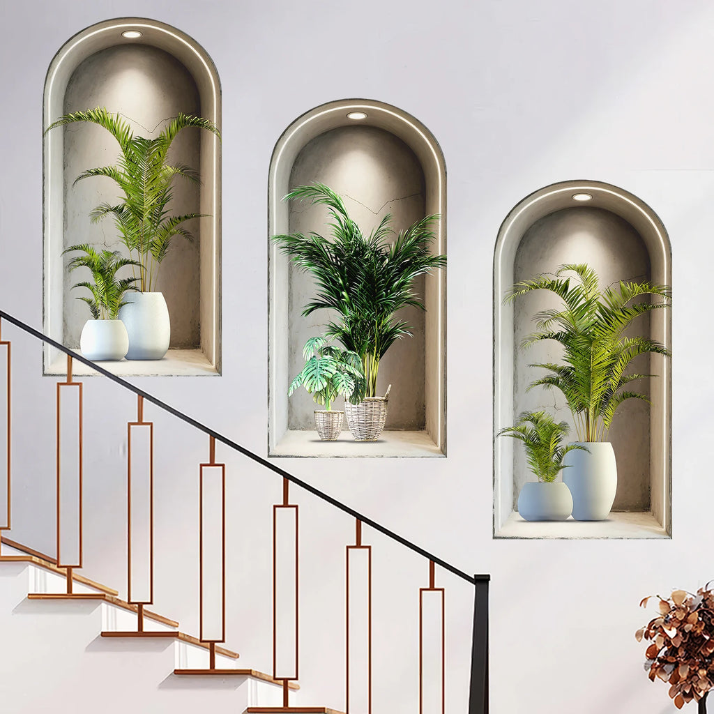 18 Styles Simulated Archway Niche Potted Plant Painting Wall Stickers Bedroom Living Room Hall Peel & Stick Art Mural Decals