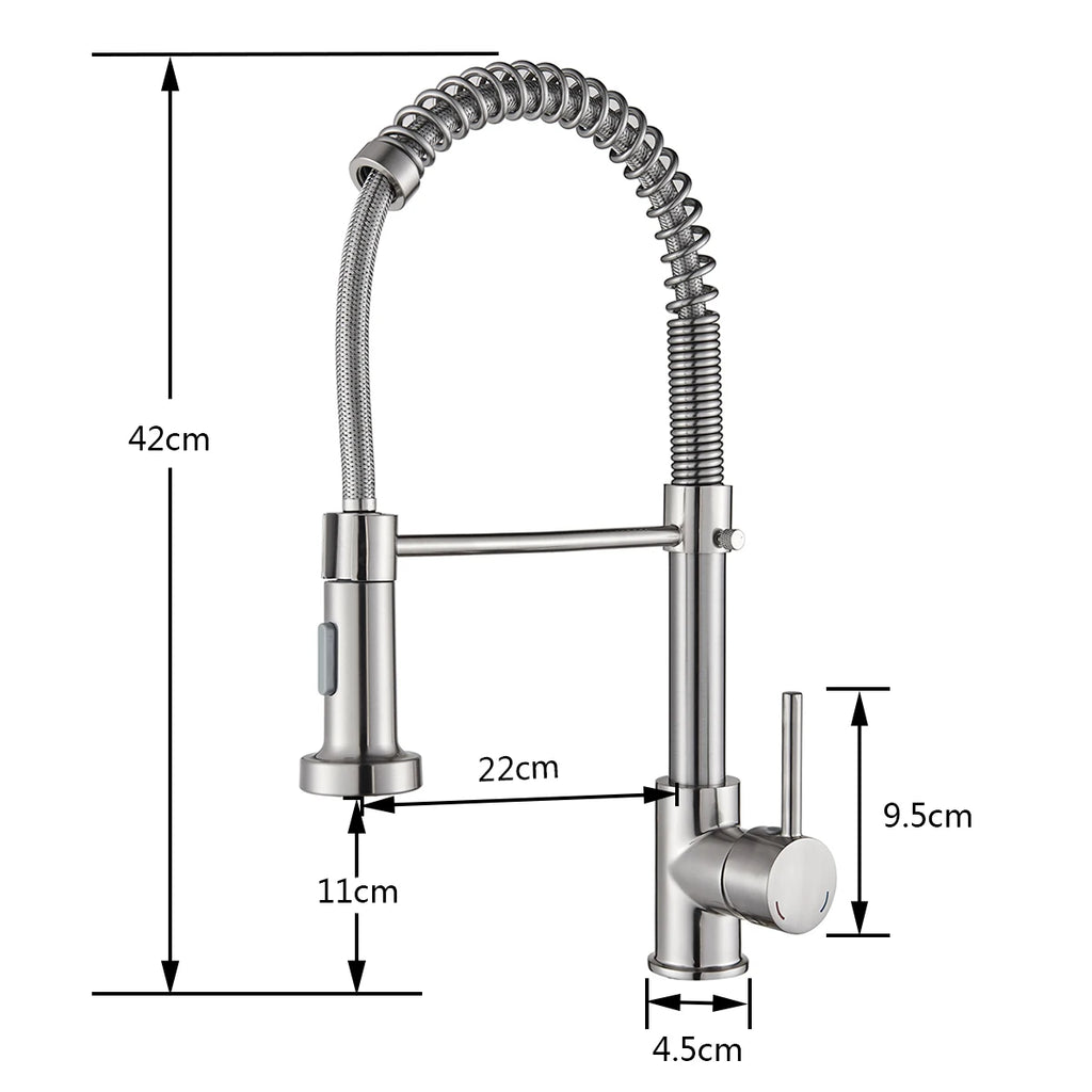 Brushed Nickel/Black Kitchen Faucet Single Handle High Arc Pull down Spray Sink Faucet with Lever Handle in Stainless Steelk