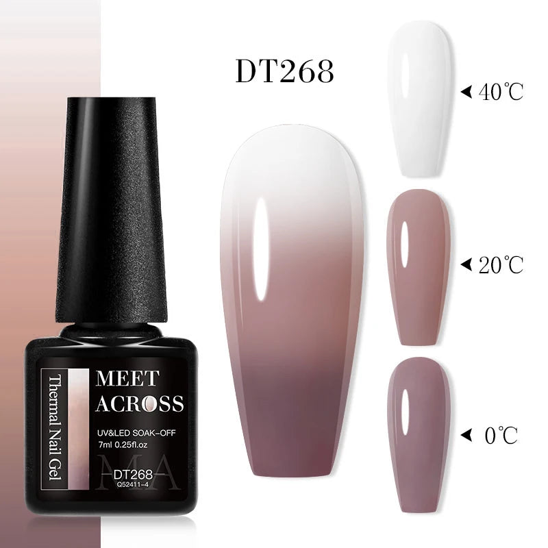 MEET ACROSS 75 Colors Thermal Nail Gel Polish 3 Colors Changing Nail Art Supplies for Manicure DIY Design Long Lasting UV/LED