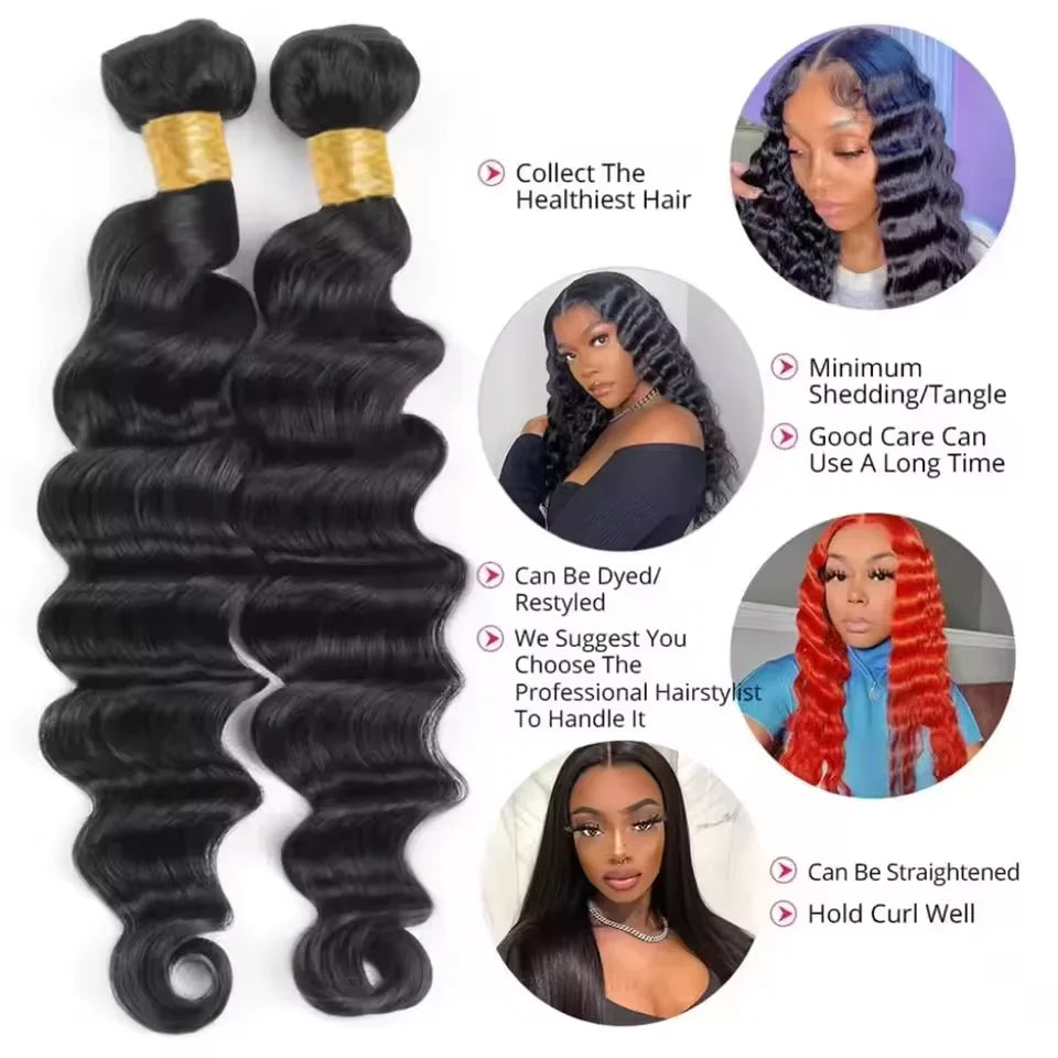 Loose Deep Wave Human Hair Bundles Unprocessed Brazilian Virgin Remy Curly Hair Extension Natural Black Color for Women