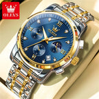 OLEVS 2858 Men's Watches Stainless Steel Waterproof Anti-Scratch Moon Phase Luminous Chronograph Luxury Quartz Men's Wristwatch
