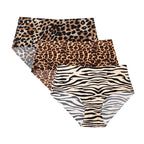 3pcs Women's Seamless Ice Silk Panties Female Mid Waist Plus Size Leopard Print Underwear Girls Fashion Brief Lady Comfort Panty