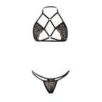 Women's Sexy Three Point Set 2pcs Lace Seductive Strap Corsets And G-String Set Wire Free Lace Bra Seamless Underwear Set