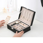 1 pcs PU leather jewelry box, double-layer wooden jewelry box, princess jewelry storage box, makeup box