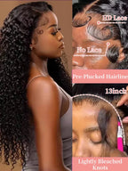 300% High Density Burmese Curly Lace Front Human Hair Wigs HD Transparent 13x6 13x4 Deep Wave Lace Frontal Wig Real Virgin Hair 40 46 Inch Water Wave Human Hair Wigs For Women Preplucked Hairline