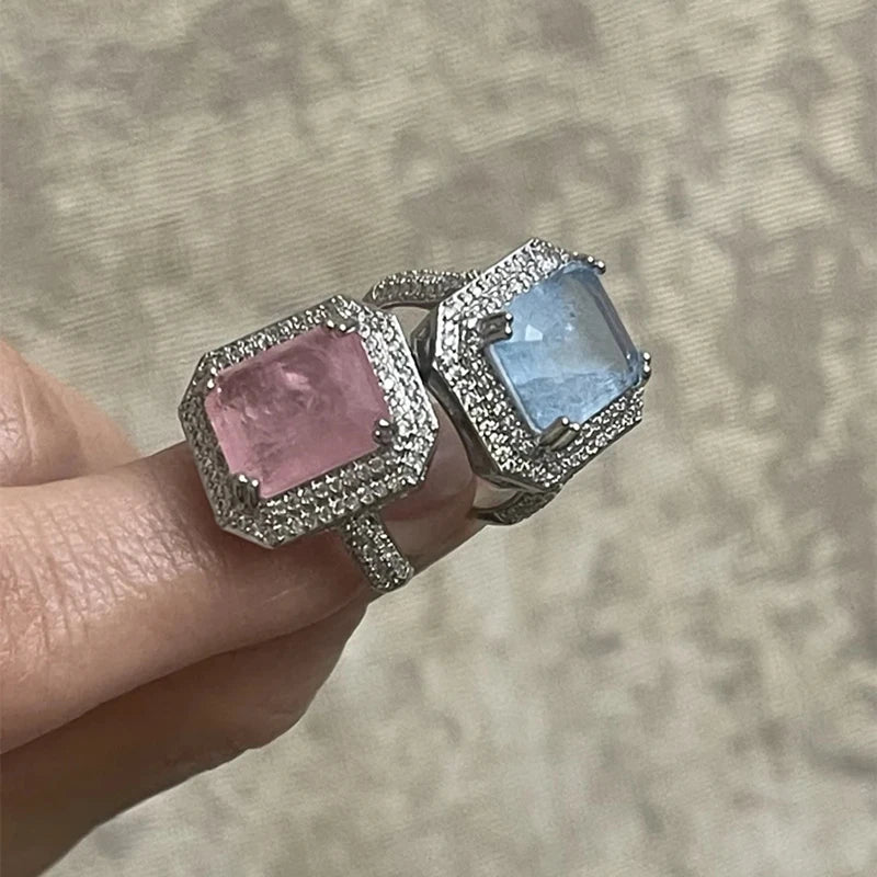 High Quality Pink/blue/Zircon Paraiba Ring for Women Party Jewelry Engagement Ring Anniversary Gift 925 Silver Jewelry