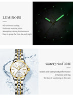 OLEVS 2910 Women's Watches Elegant Original Quartz Watch for Ladies Stainless Steel Waterproof Luminous Automatic Date Reloj
