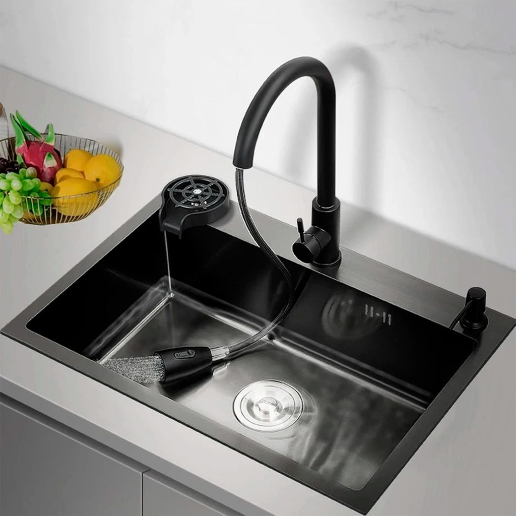 Matte Black 304 Stainless Steel kitchen Sinks Cold And Hot Water Mixer With Soap Dispenser And Cup Washer