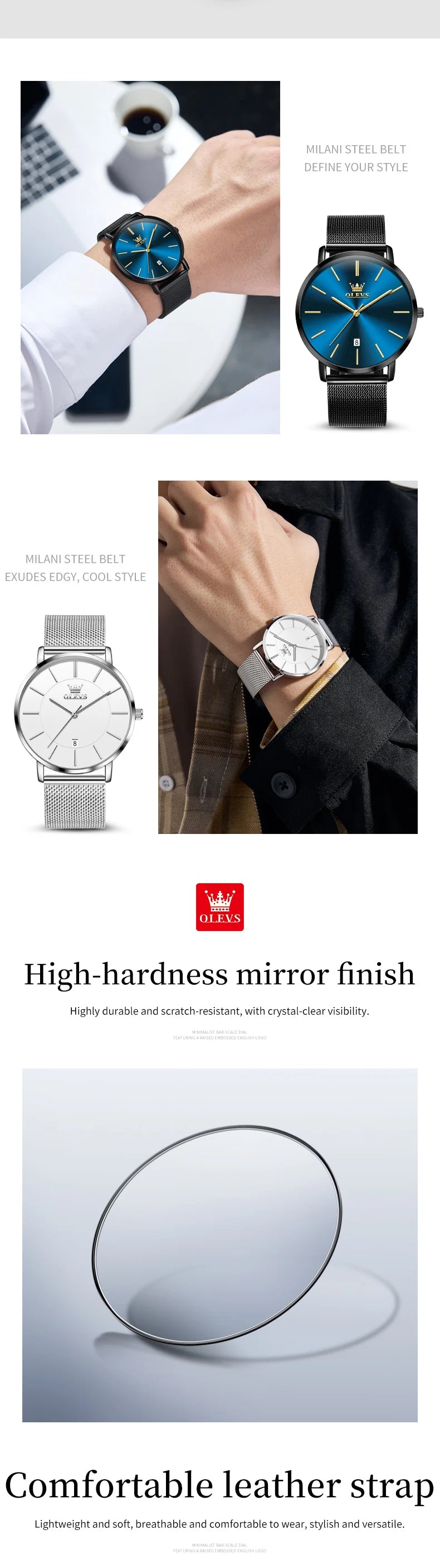 OLEVS 5869 Men's Watches Leather Strap Waterproof Auto Date Man Watch Fashion Simplicity Ultra Thin Quartz Wrist Watch for Men