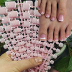 120Pcs-set Summer Short Square Press On Toenails Full-Cover Gradient French Square Acrylic Nail Tips Nude Pink Glossy Toenails