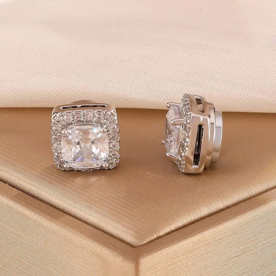 UILZ Shiny CZ Magnetic Ear Clip Square Round No Piercing Stud Earrings For Men WomenPunk Party Jewelry Gift Unisex