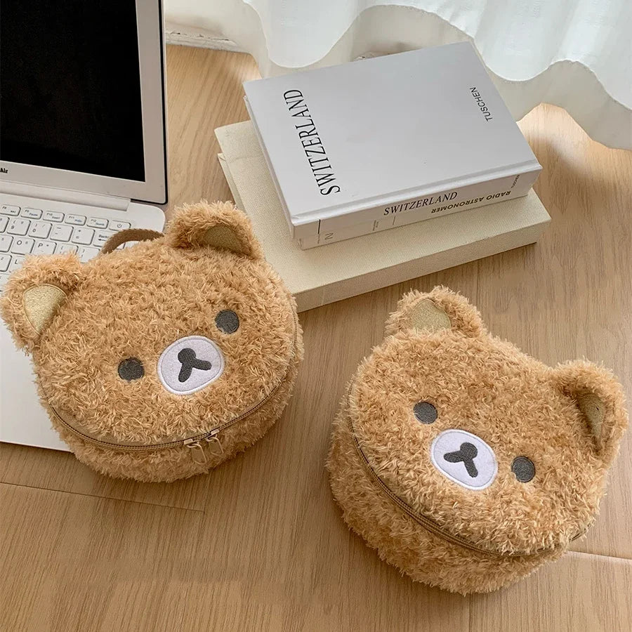 Hot Sales Gift: Anime Relaxed Bear Plush Cosmetic Bag - Women Girl Jewelry Organizer Pouch Makeup Storage Handbag