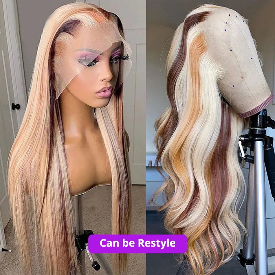 Straight 13x4 HD 4/613 Brown Lace Frontal Wigs Human Hair Transparent Lace Front Wigs For Women Honey Blonde Brazilian Hair Wig