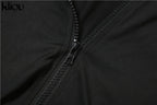 kliou Casual Women 2 Piece Set Classic Tracksuits Solid Long Sleeve Zip-up Hood Tops+Slim Elastic Pants Sporty Concise Outfits