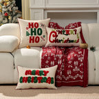 Embroidered Merry Christmas Holiday Red Throw Pillow Case Cover Decorative Sofa Cushion Covers for Home Xmas Party Decor