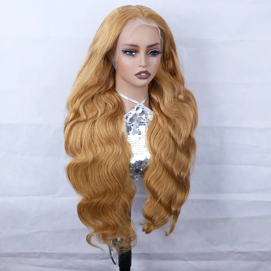 Body Wave 13x6 Honey Blonde Lace Frontal Wig Brazilian #27 Blonde Colored Human Hair Wigs For Women Pre Plucked 13X6 HD Lace Wig