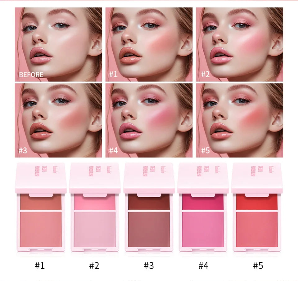 Matte Cream/powder Blush 2-in-1 Natural Moisturizing Waterproof Longlasting Shimmer Cheeks Rouge Highly Pigment Makeup Cosmetics