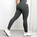 Women Leggings with Pockets Solid Color High Waist Butt Lifting Workout Tights Slim Elastic Pants Casual Wear
