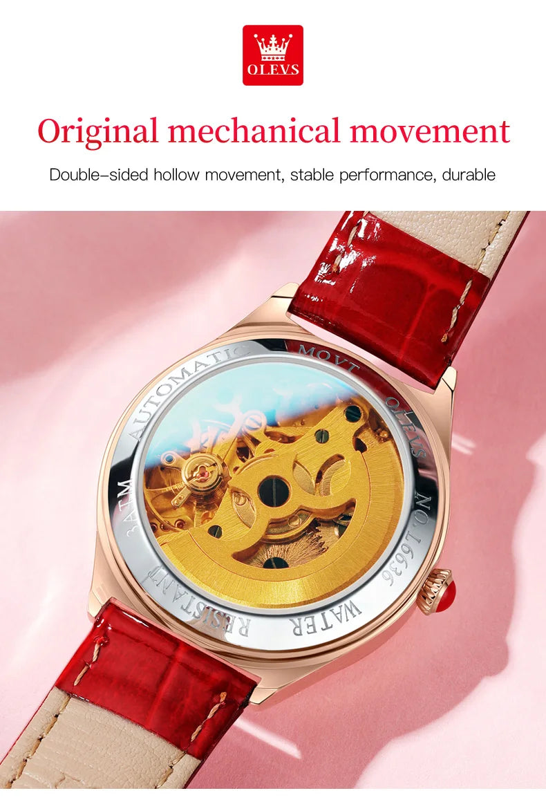 OLEVS Luxury Brand Skeleton Heart Dial Automatic Mechanical Women Watch Ladies Watches Ladies Waterproof Wristwatch Female