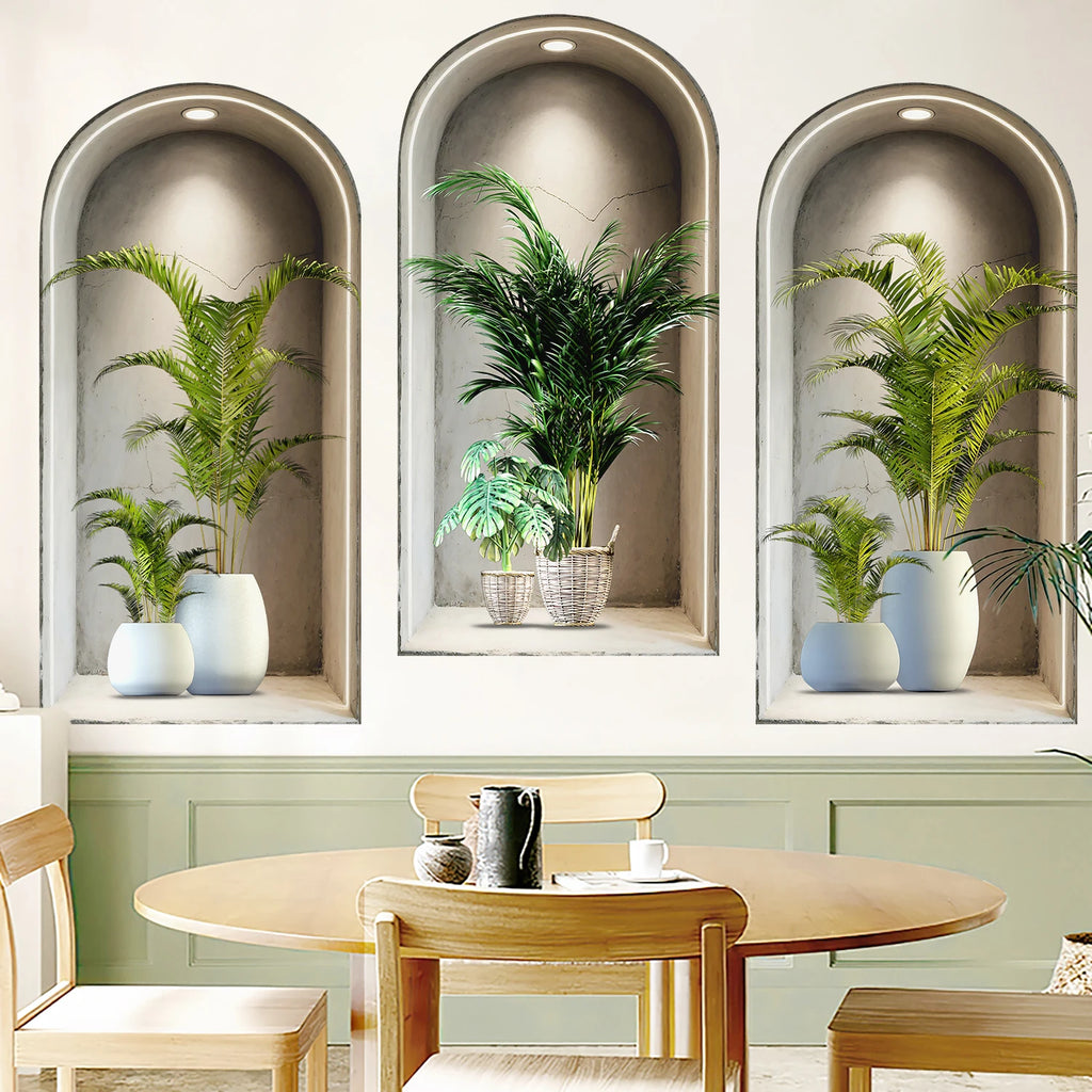 18 Styles Simulated Archway Niche Potted Plant Painting Wall Stickers Bedroom Living Room Hall Peel & Stick Art Mural Decals