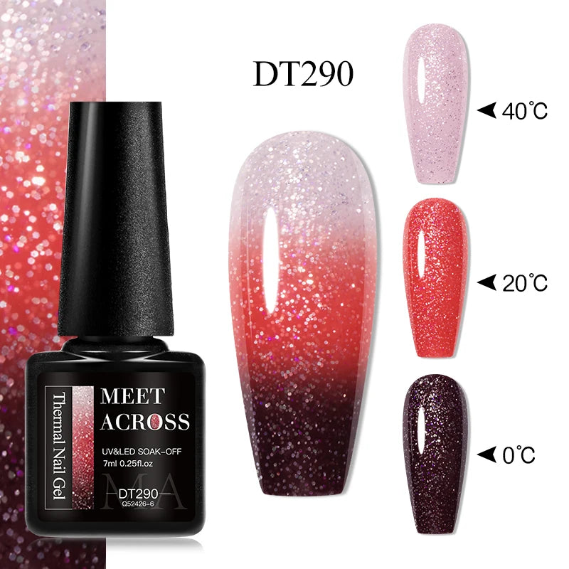 MEET ACROSS 75 Colors Thermal Nail Gel Polish 3 Colors Changing Nail Art Supplies for Manicure DIY Design Long Lasting UV/LED