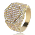 Milangirl Punk Full Zircon Puffed Marine Micro Paved Stone Rings For Men Hip Hop Iced Out Geometry Ring Cool Male Jewelry