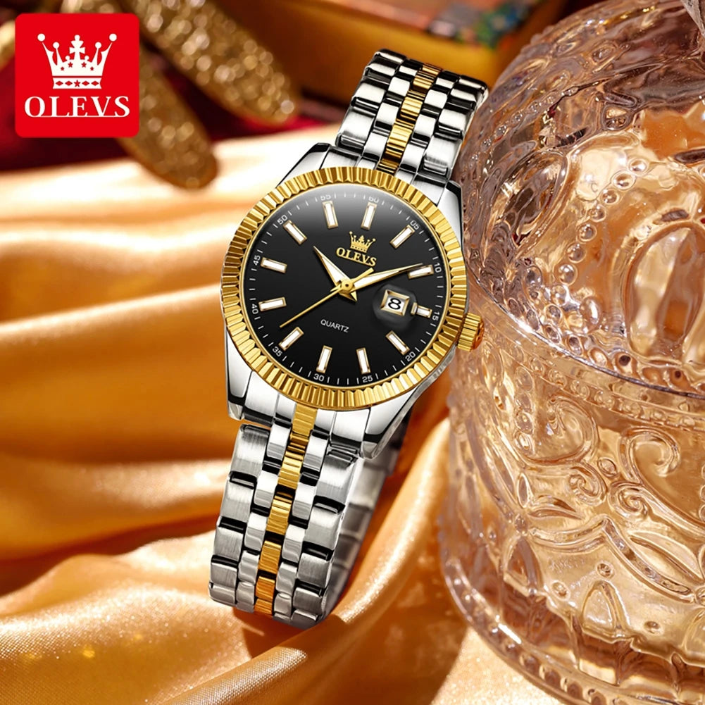 OLEVS 5593 Ladies Watches Original Luxury Quartz Wristwatch Stainless Steel Waterproof Luminous Day Date Watch Bracelet Set ﻿