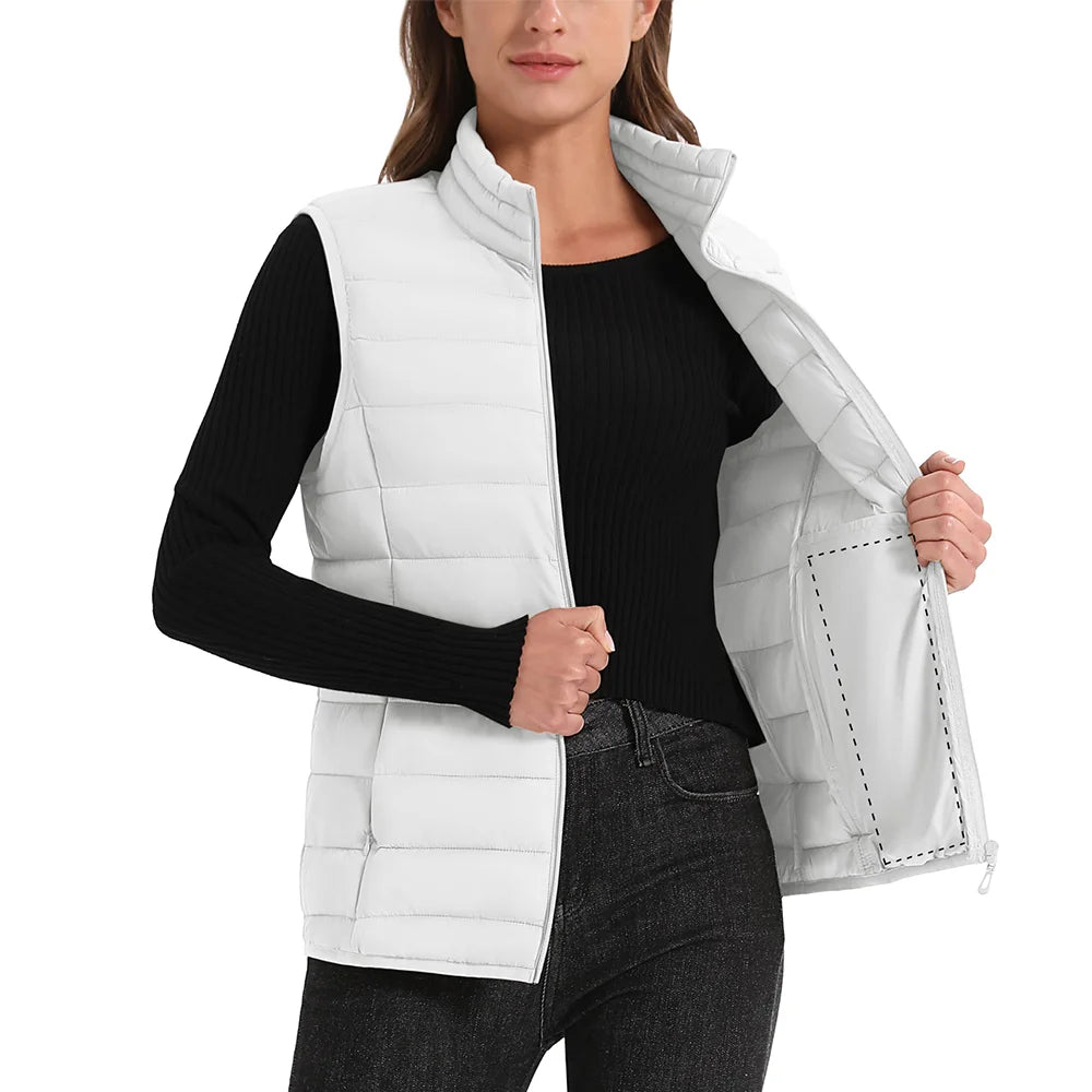 TACVASEN Puffer Padded Stand Collar Zip-up Vests Womens Warm Sleeveless Outdoor Waistcoats Quilted Lightweight Outwear Jackets