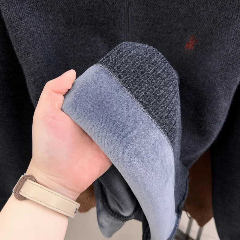 Luxury Quality Men Long-Sleeved Knitwear Mock Neck Half-Zip Thicken Horse Embroidery Spring New Pullover Fashion Casual MensWear
