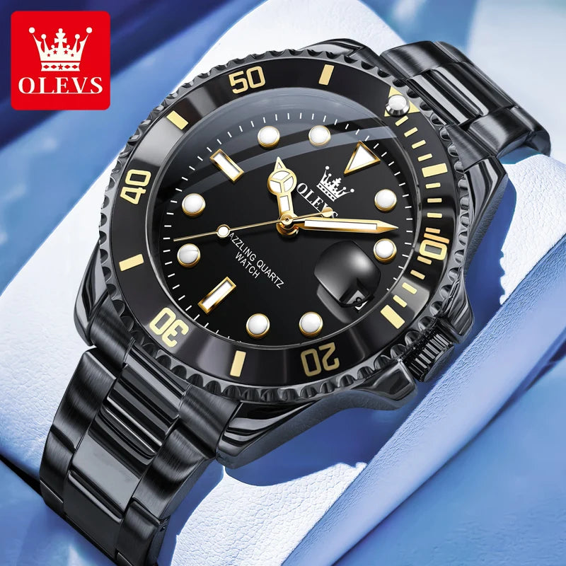 OLEVS 5885 Luxury Men Watch Diving Series Deep Waterproof Auto Date Stainless Steel NEW Red Dial Original Wristwatch