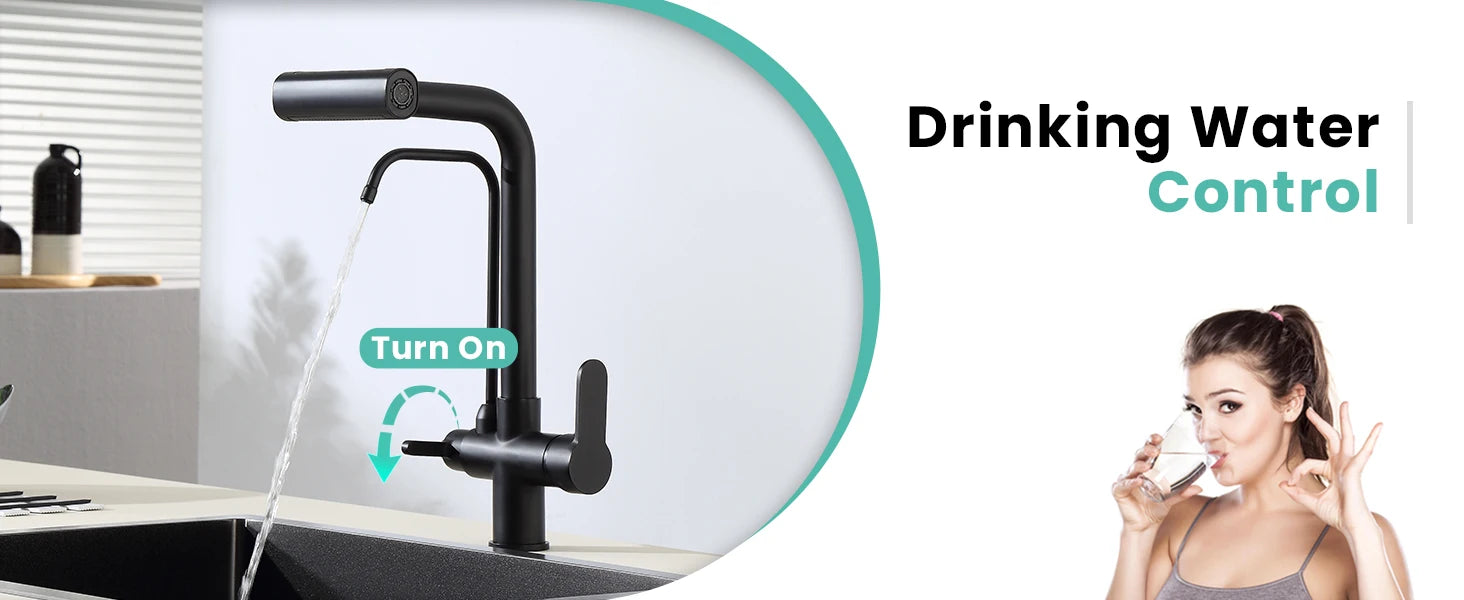 3 Way Pure Water Filter Kitchen Faucets Black Pull Out Filter Kitchen Sink Faucet Hot Cold Mixer Tap Pull Down Kitchen Faucet