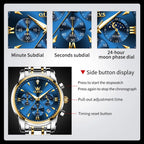 OLEVS 3639 Top Brand Original Luxury New Quartz Watch Stainless Steel Watch For Men Waterproof Luminous Moon Phase Mens Watch