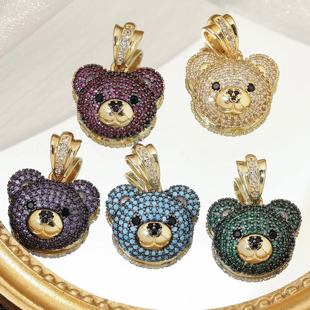 Juya 18K Real Gold Plated Decoration Animal Pendants Cz Bear Charms For DIY Women Kids Luxury Christmas Gift Jewelry Making