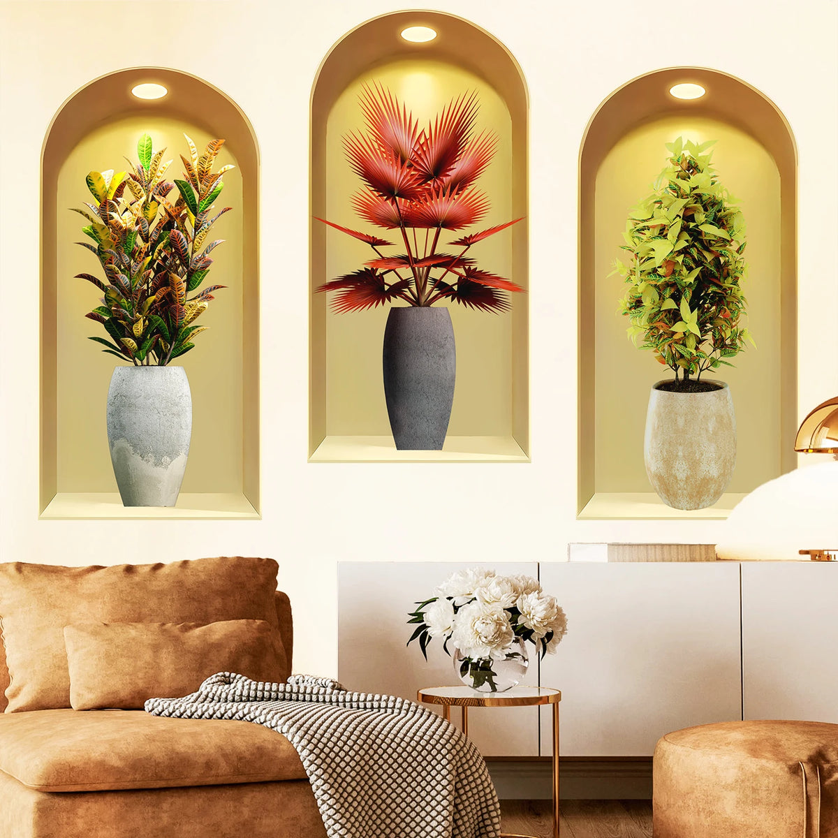 18 Styles Simulated Archway Niche Potted Plant Painting Wall Stickers Bedroom Living Room Hall Peel & Stick Art Mural Decals